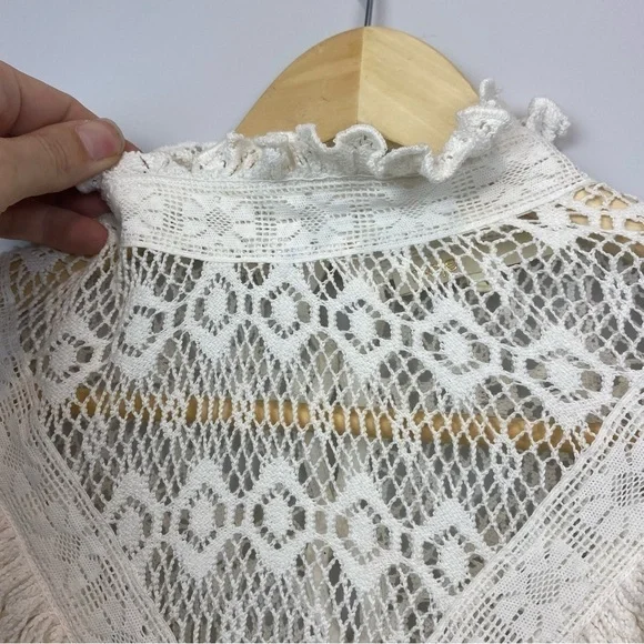 MAJE • Limba open knit high neck ruffle crochet sweater in ecru - Picture 6 of 16